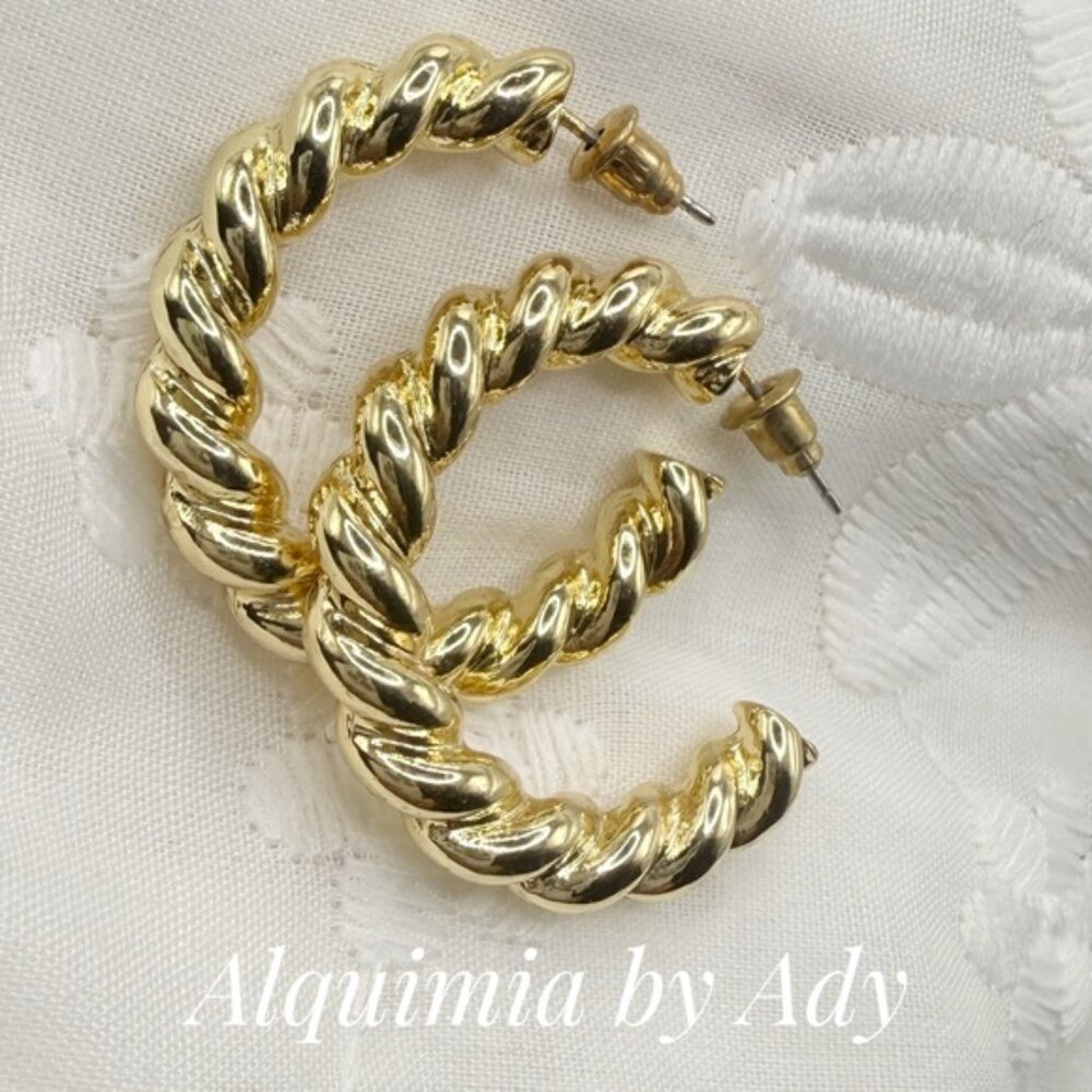 Gold Twisted Medium Hoops • Polished Boutique Statement Earrings